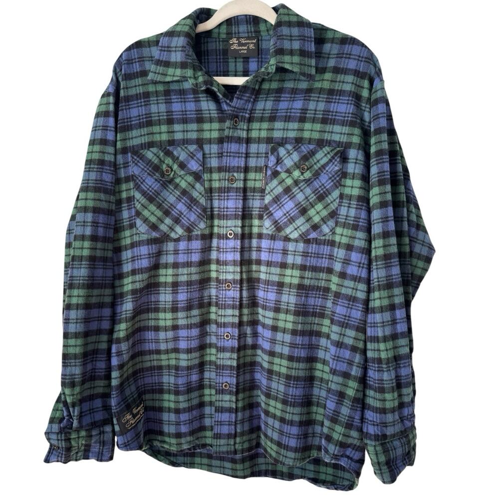 The Vermont Flannel Company Shirt Blue Green Heavy Cotton Button Up Size Large